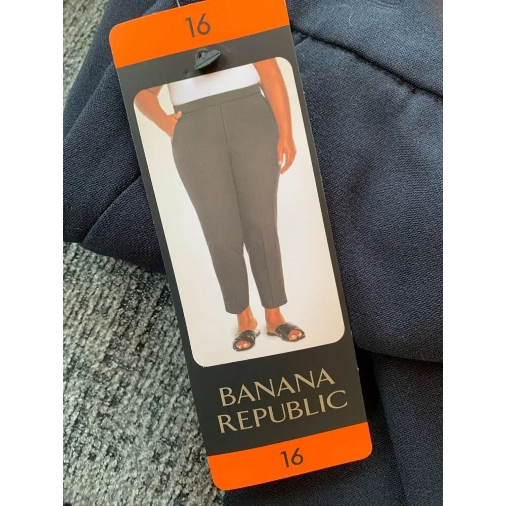 Banana Republic Mens Navy Blue Tapered Pull On Pants Size 16 Business Casual New